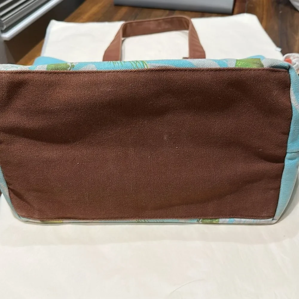 Bath and Body Works Vintage Y2K Palm Floral Print Canvas Tote Green & Blue